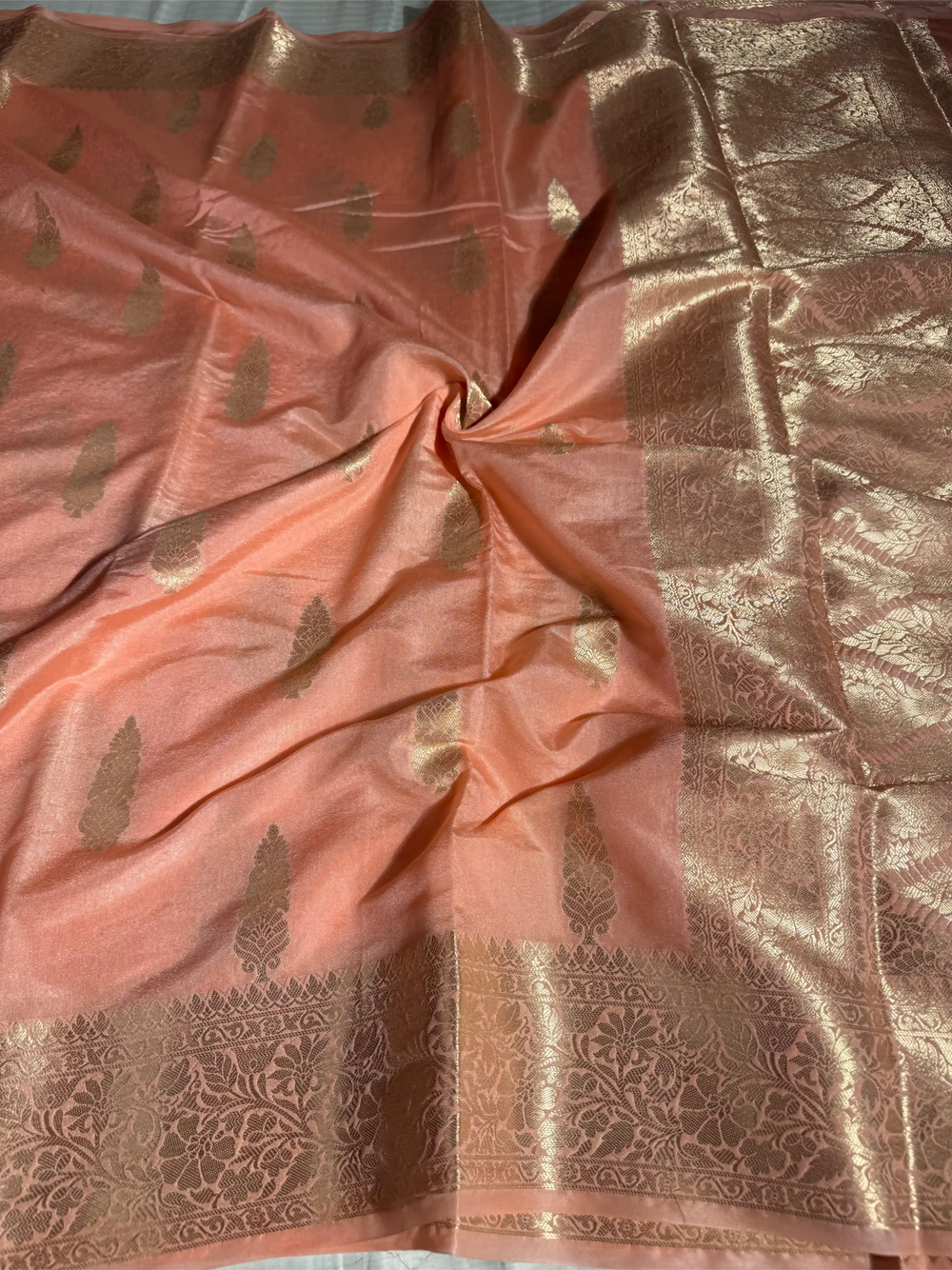 Light Peach Chiniya Silk Traditional Banarasi Saree
