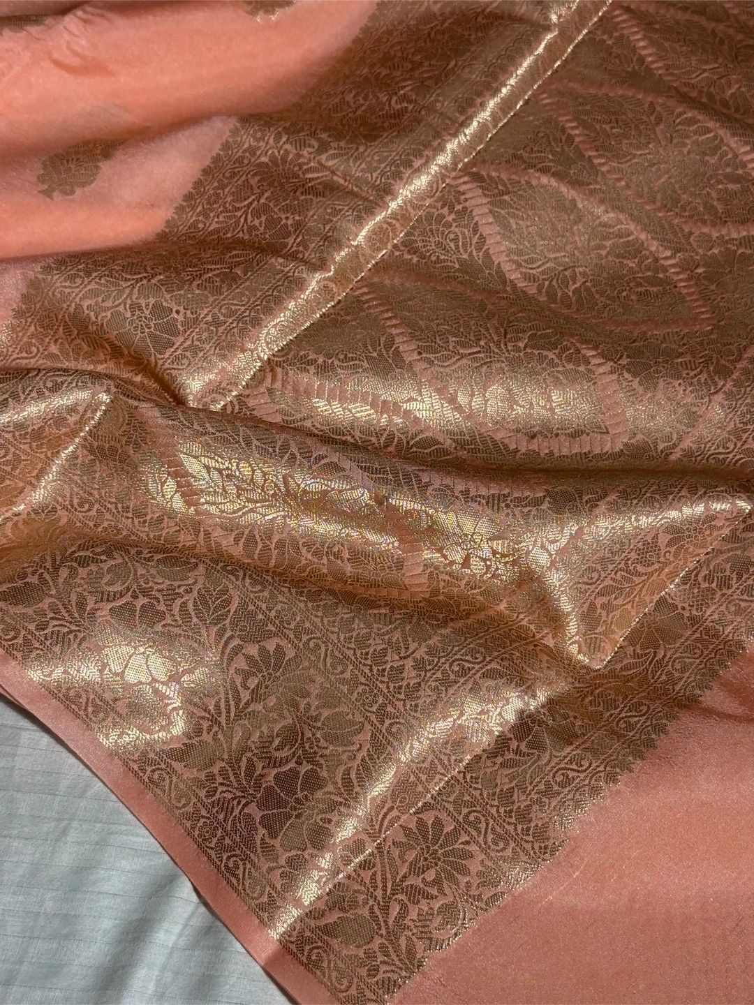 Light Peach Chiniya Silk Traditional Banarasi Saree