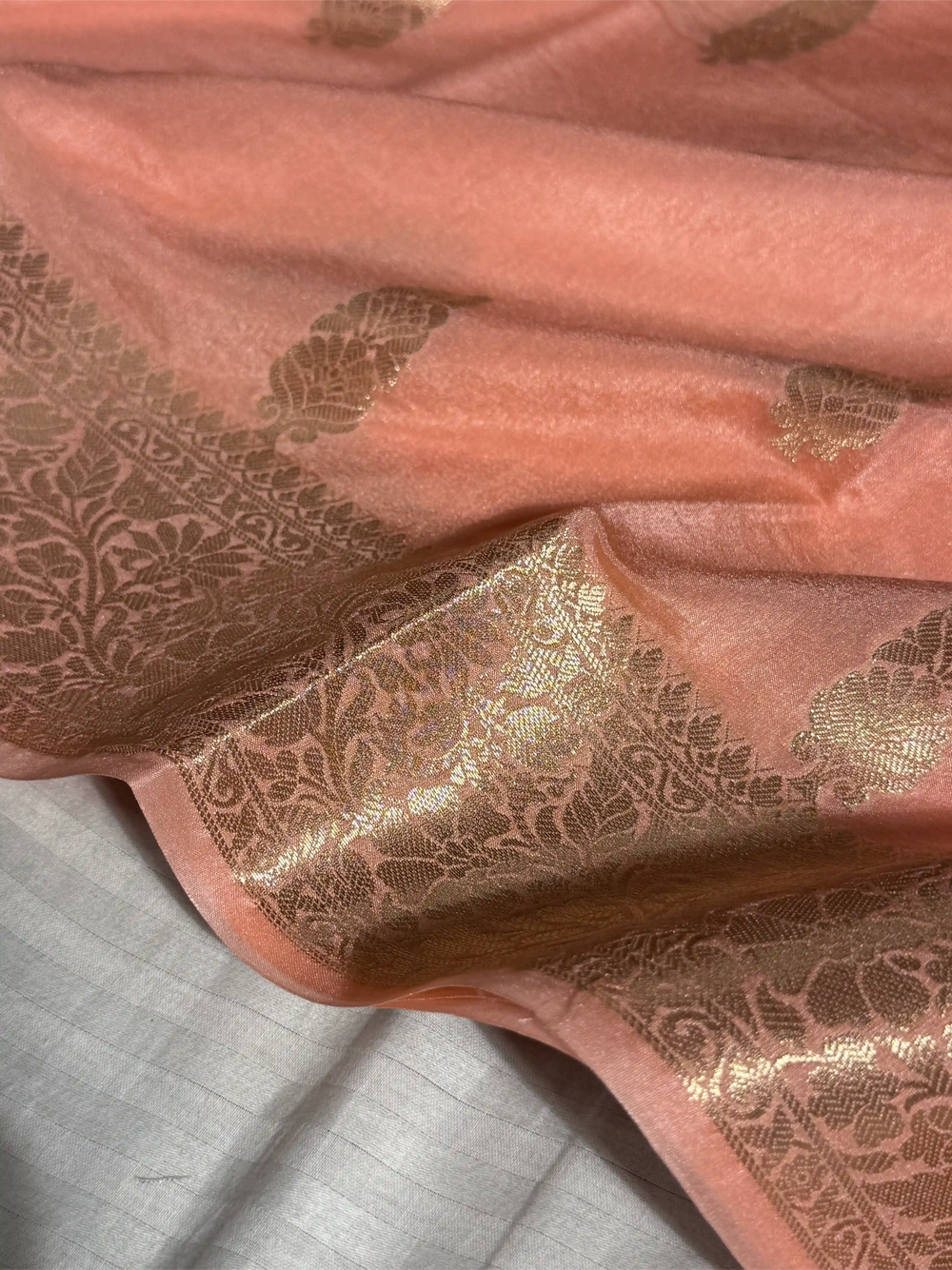 Light Peach Chiniya Silk Traditional Banarasi Saree
