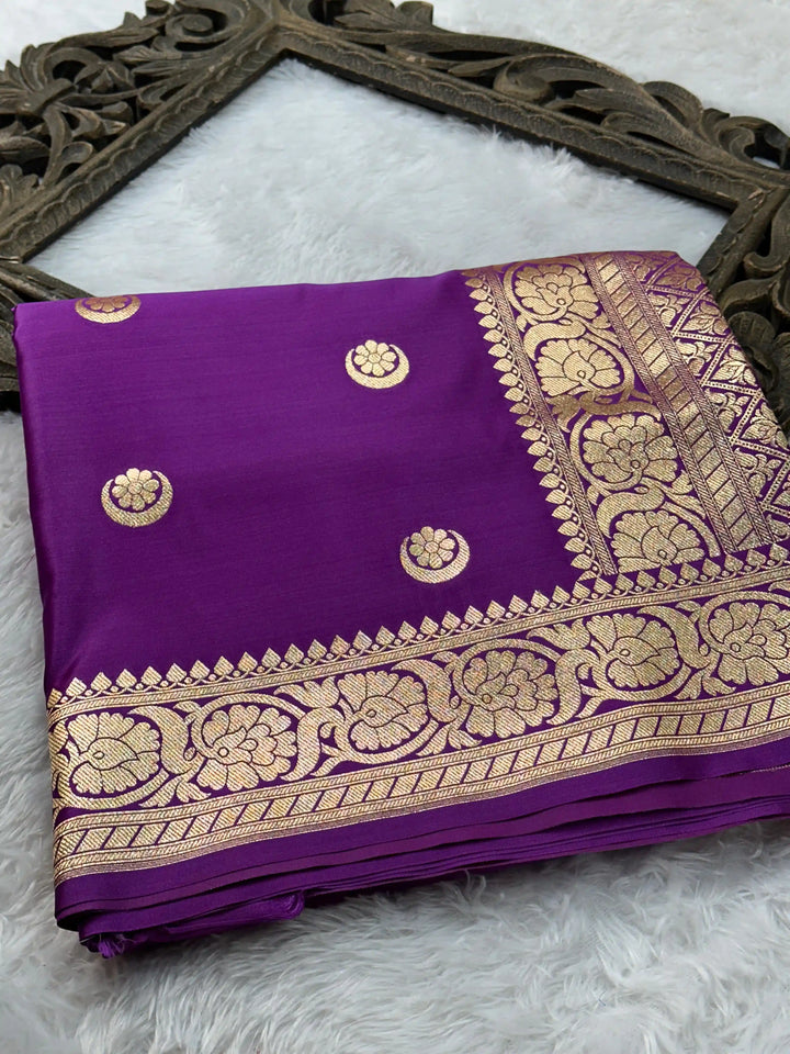 Light Purple Exclusive Satin Silk Banarasi Saree with Traditional Chand Taara Weave
