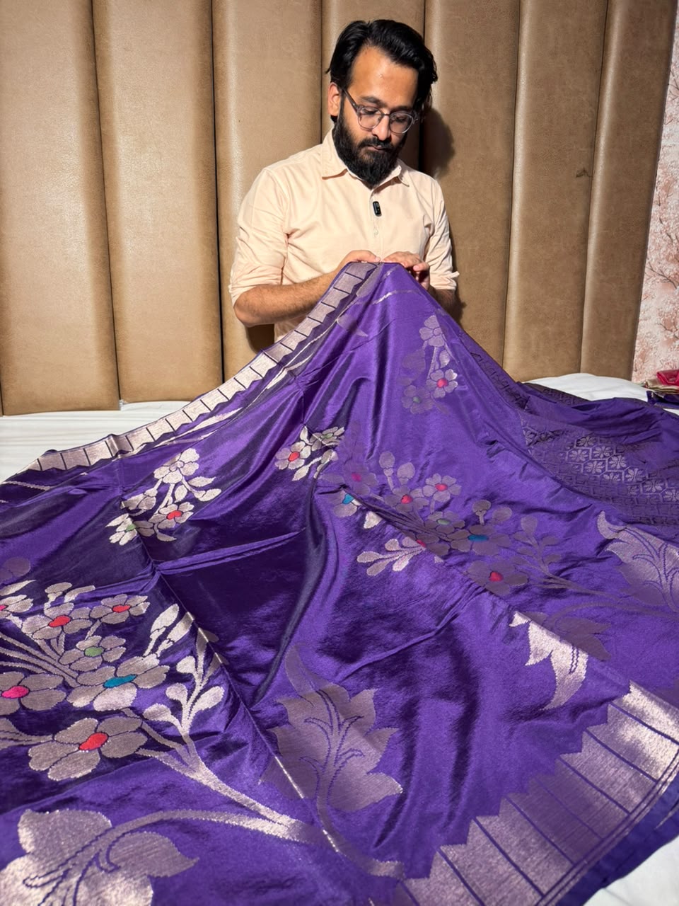 Light Purple Meenakari Chinia Silk Banarasi Saree
