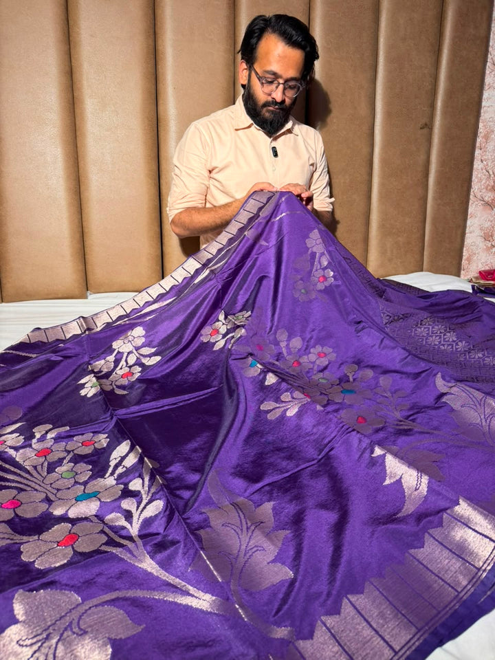 Light Purple Meenakari Chinia Silk Banarasi Saree