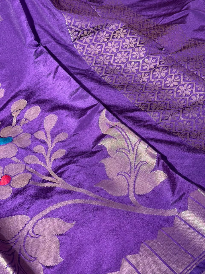 Light Purple Meenakari Chinia Silk Banarasi Saree