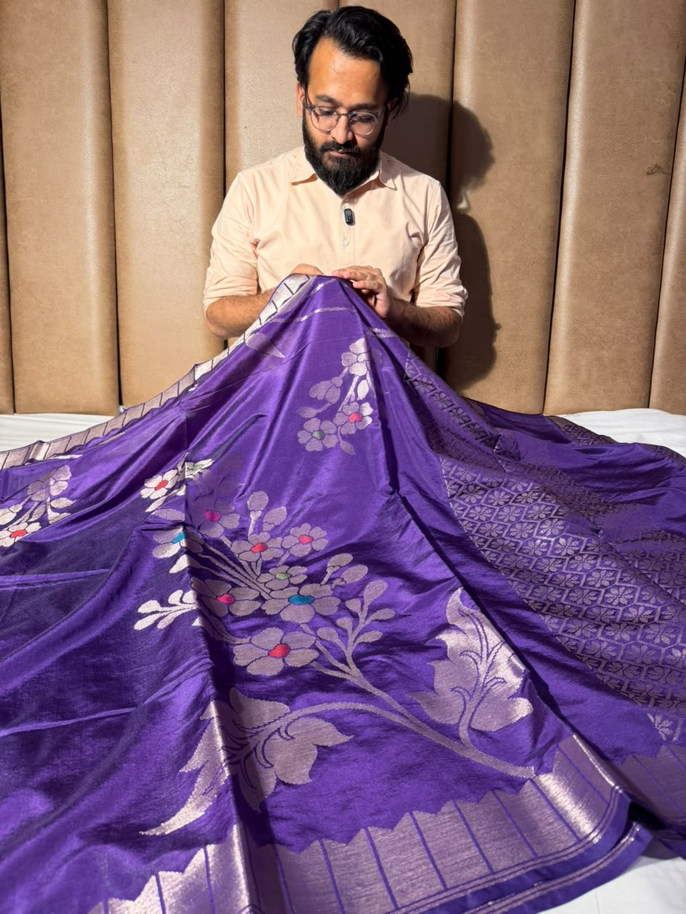 Light Purple Meenakari Chinia Silk Banarasi Saree