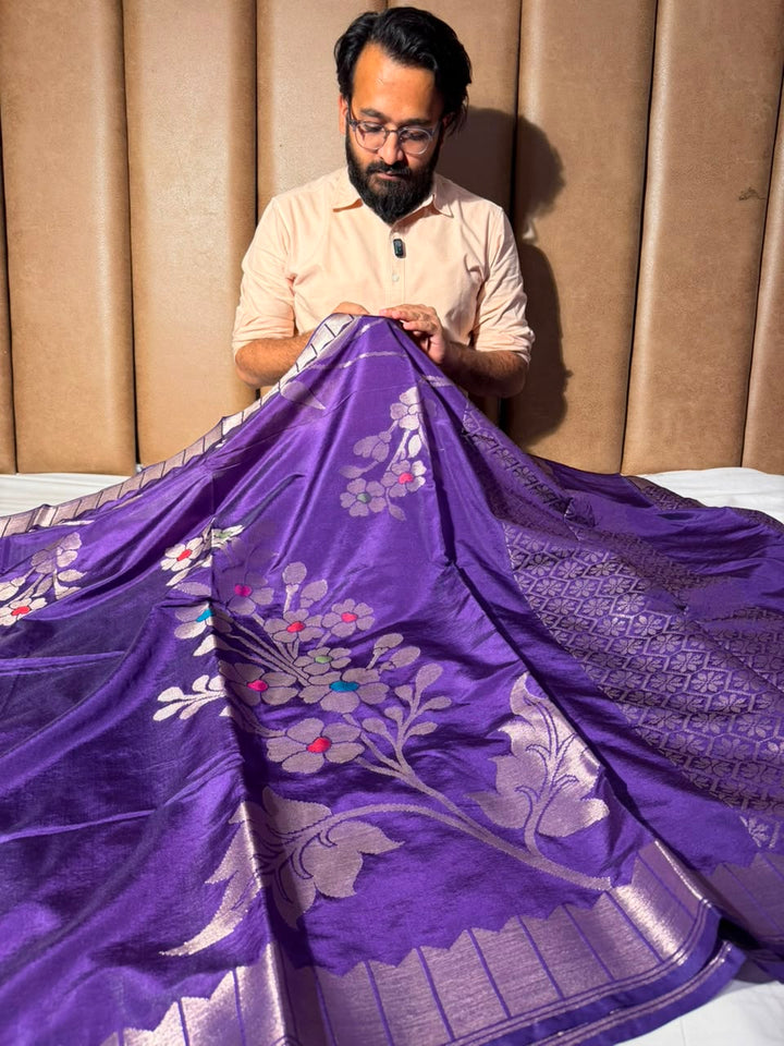Light Purple Meenakari Chinia Silk Banarasi Saree