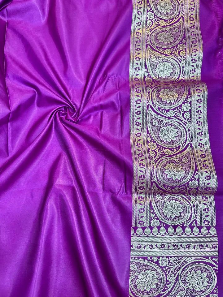 Light Purple Satin Katan Silk Floral Jaal Banarasi Saree