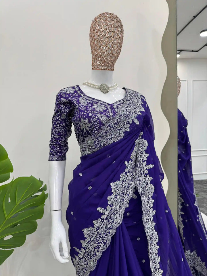 Light Purple Shimmery Georgette Designer Saree