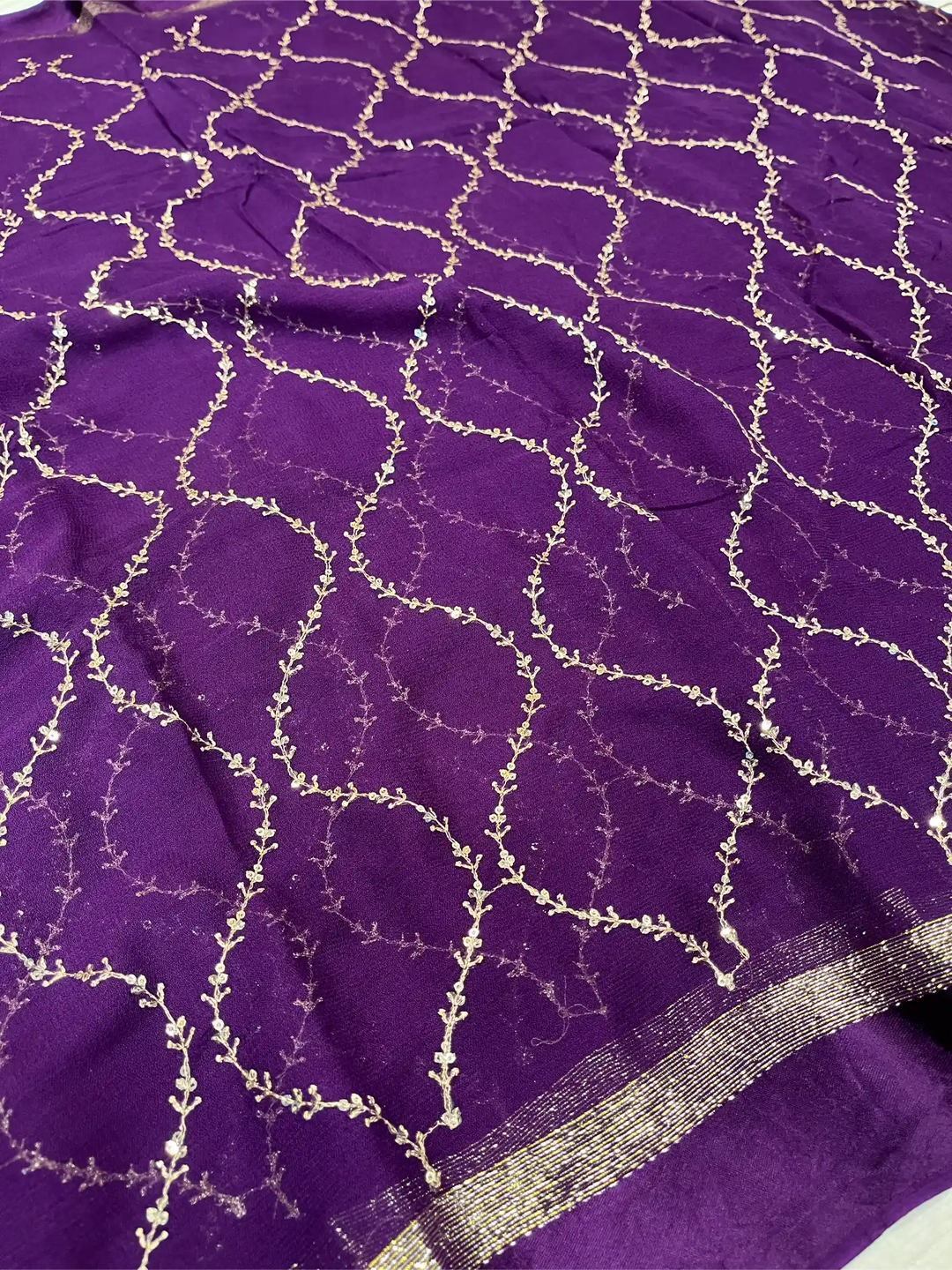 Light Purple Viscose Georgette Silk Thread Embroidered Saree
