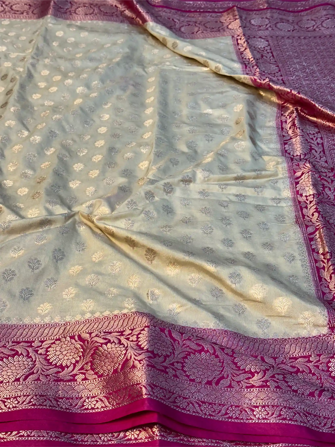 Light Tussar Chiniya Silk Khaddi Buti Banarasi Saree