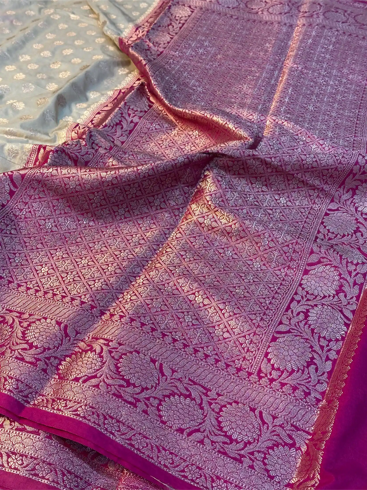 Light Tussar Chiniya Silk Khaddi Buti Banarasi Saree