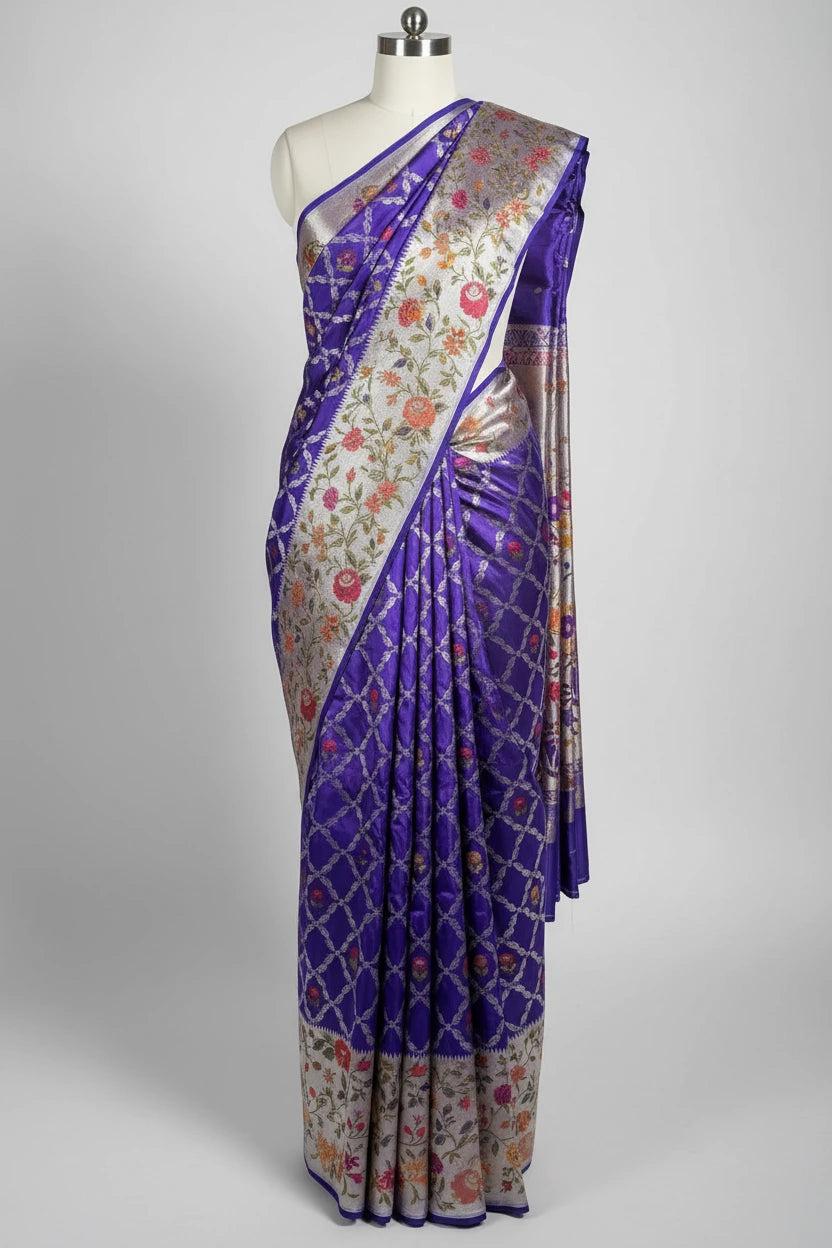 Light Voilet Pure Katan Silk Tilfi Meenakari Banarasi Saree