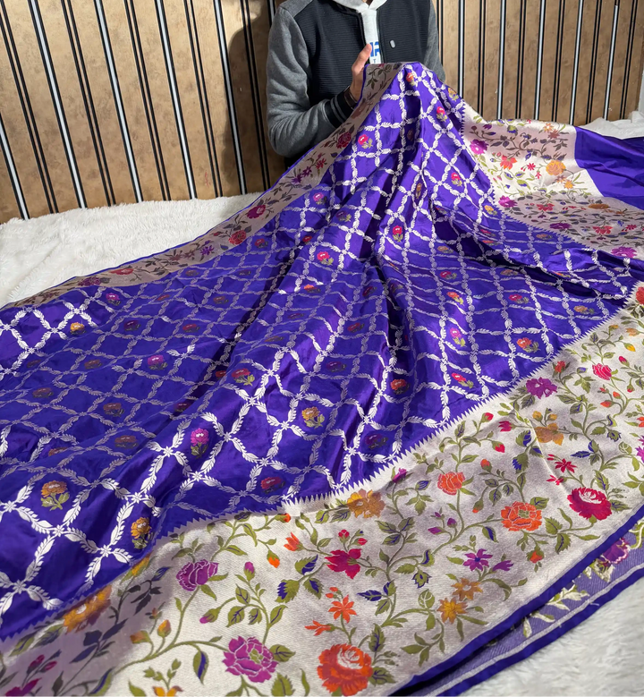 Light Voilet Pure Katan Silk Tilfi Meenakari Banarasi Saree