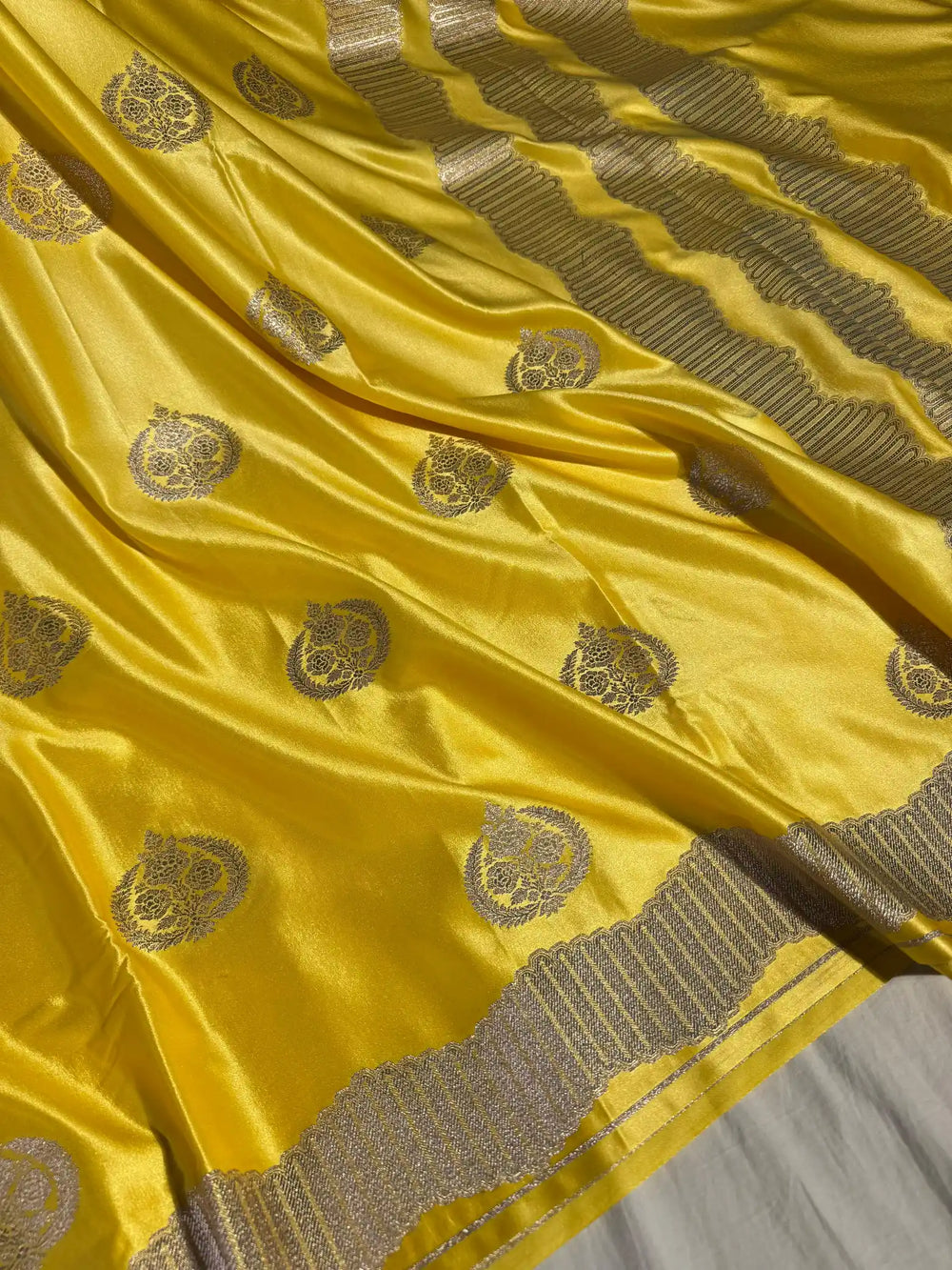 Light Yellow Banarasi Mashru Katan Silk Saree with Rich Pallu and Blouse