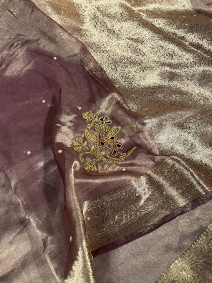 Light Brown Pure Tissue Premium Handwork Saree