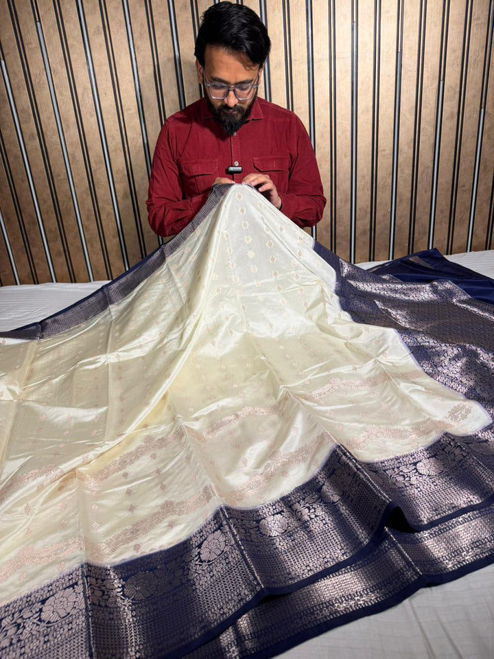 Light Cream Chinia Silk Intricate Weave Banarasi Saree