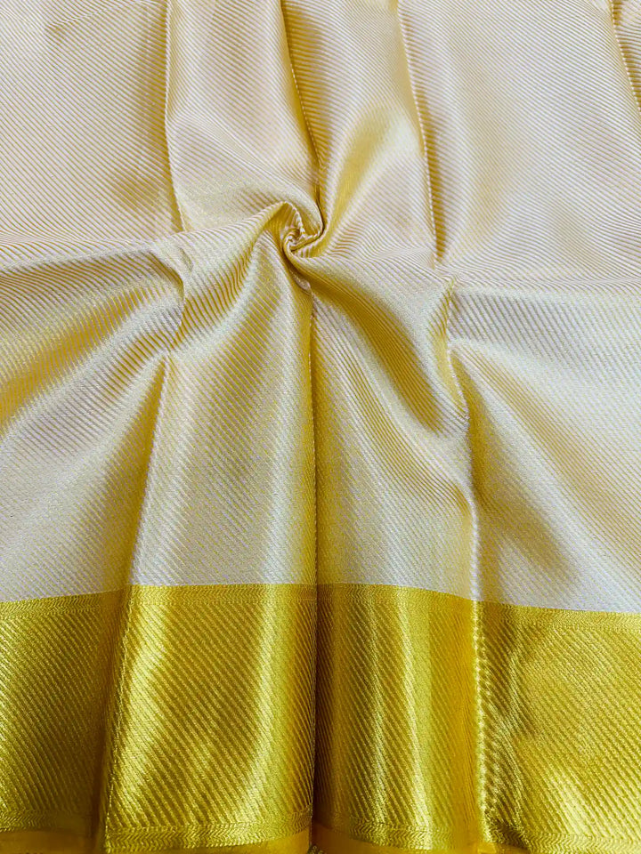 Light Golden Kanjeevaram Tissue Silk Resham Embossed Floral Banarasi Saree