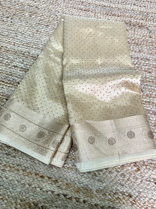 Light Ivory Gold Tissue Silk Saree with Classic Sequence Work