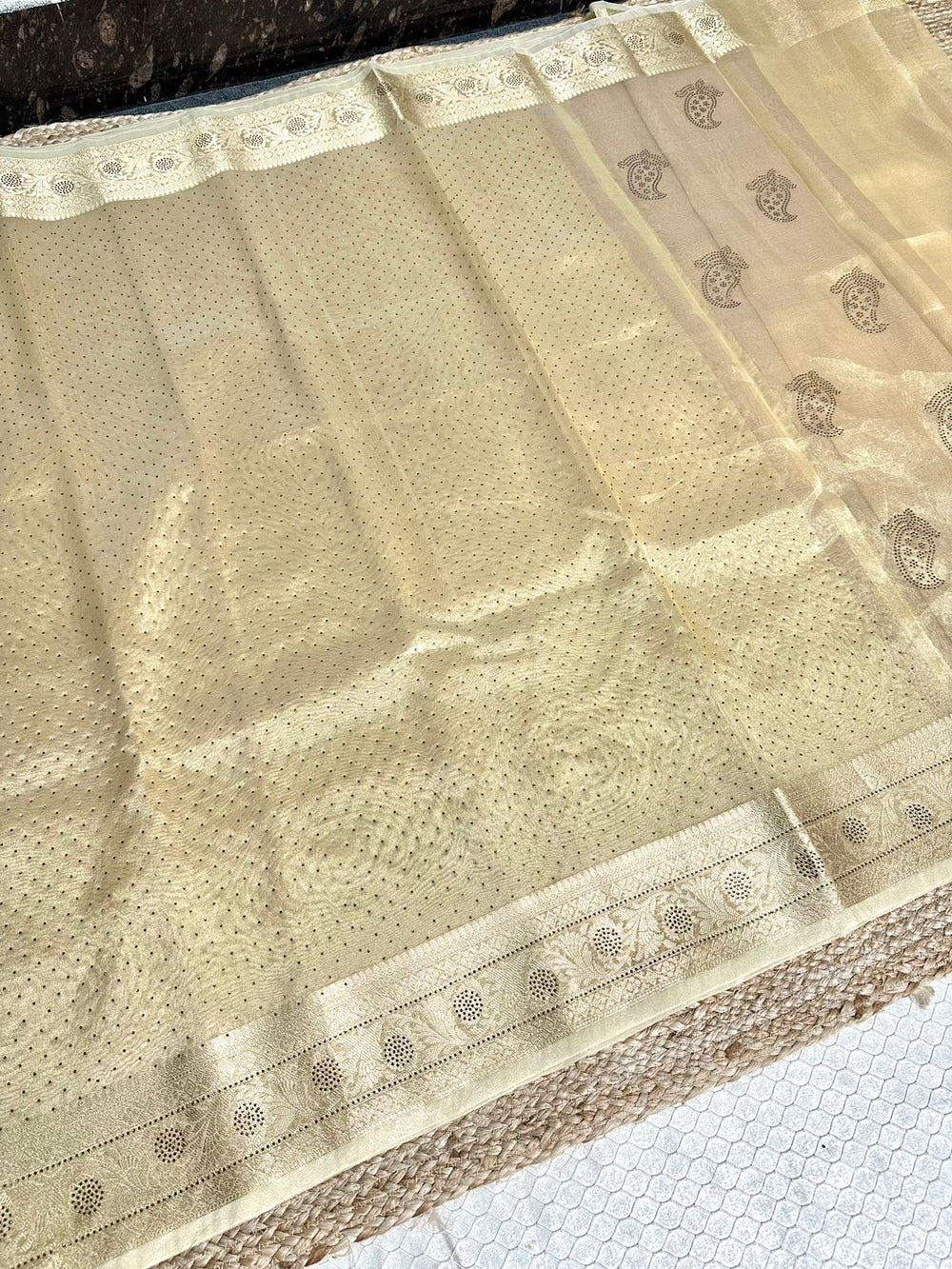 Light Ivory Gold Tissue Silk Saree with Classic Sequence Work