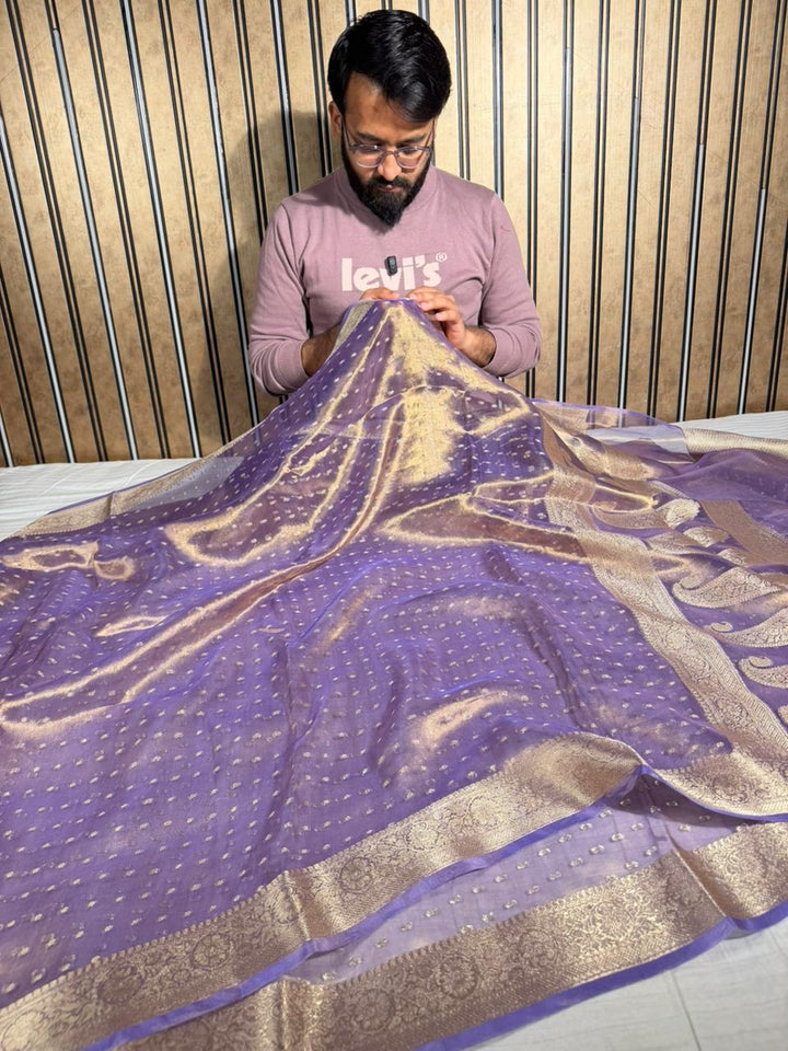 Light Lavender Pure Tissue Silk Eccentric Banarasi Saree