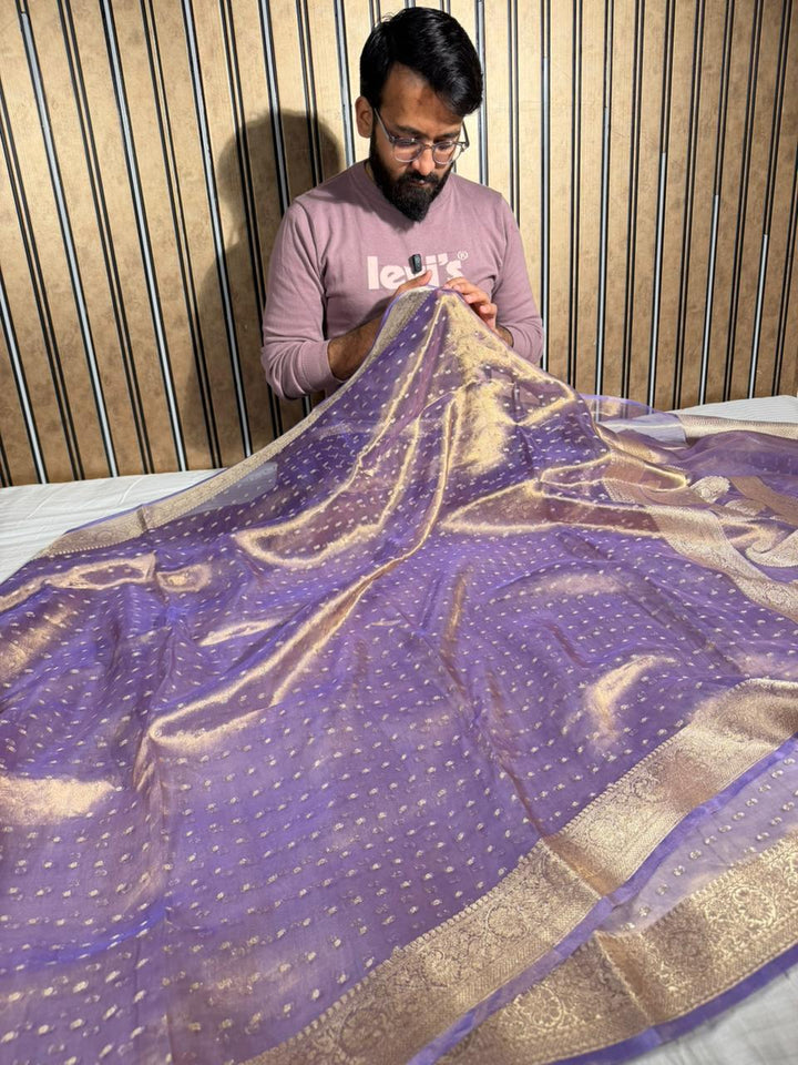 Light Lavender Pure Tissue Silk Eccentric Banarasi Saree