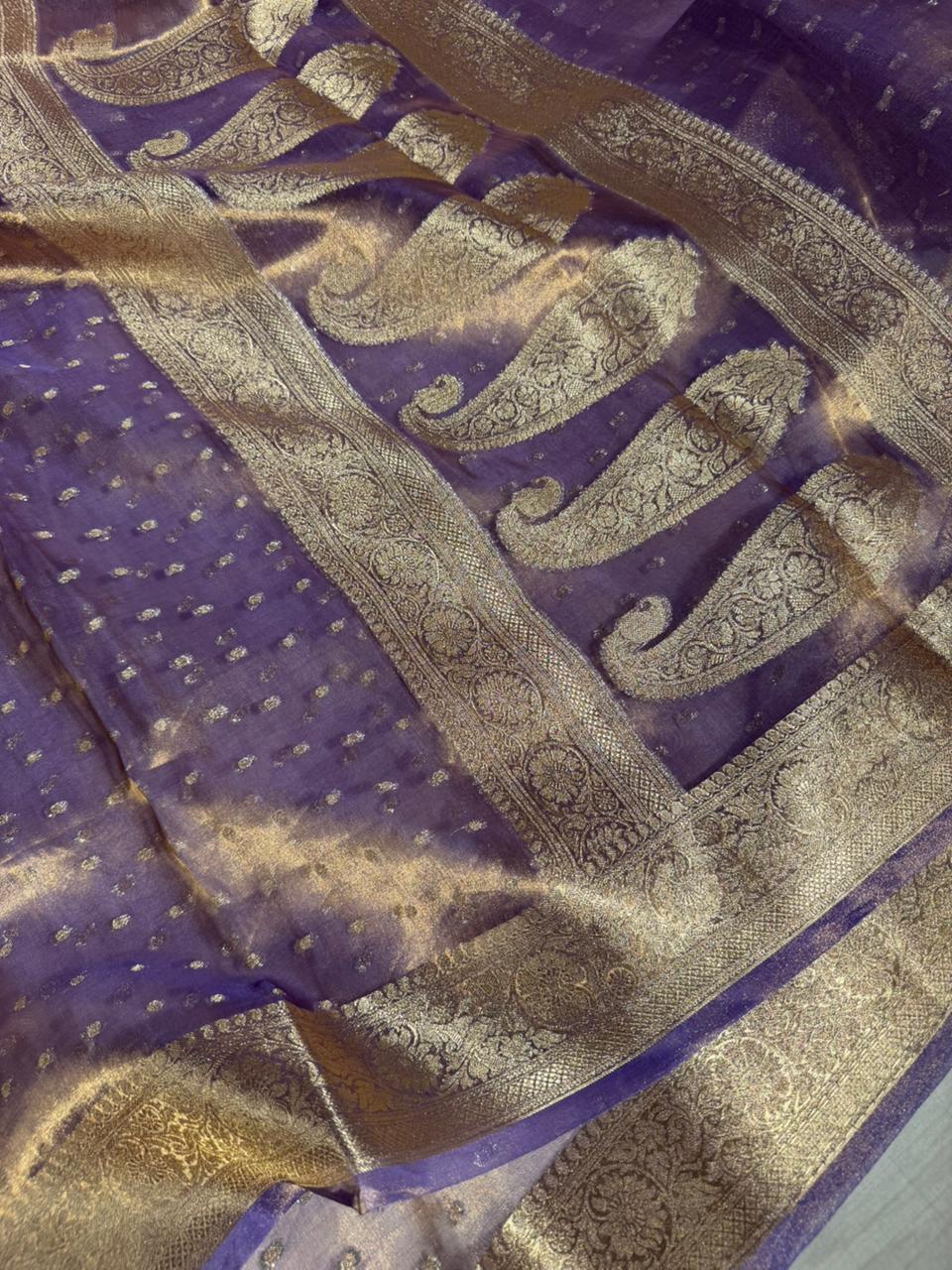 Light Lavender Pure Tissue Silk Eccentric Banarasi Saree