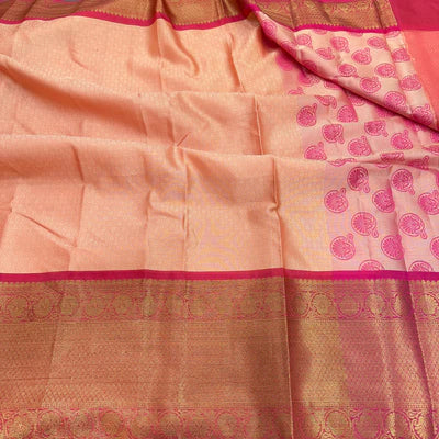 Light Peach Kanchi Kora Silk Embossed Banarasi Saree