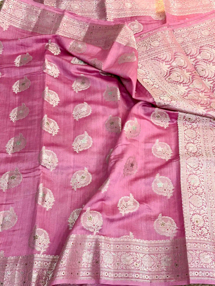 Light Pink Meenakari Buta Chiniya Silk Saree