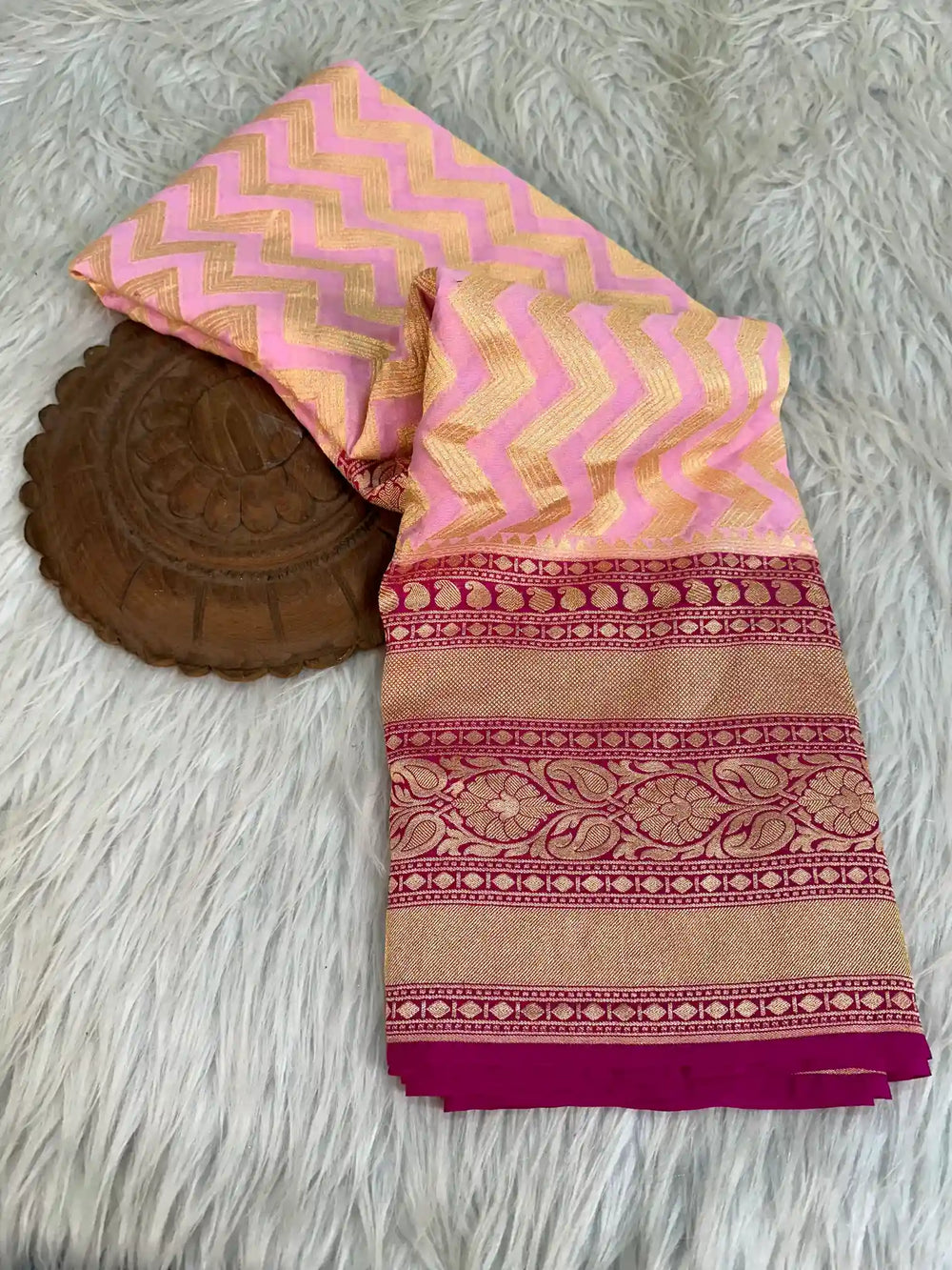 Light Pink Zig Zag Khaddi Georgette Banarasi Saree
