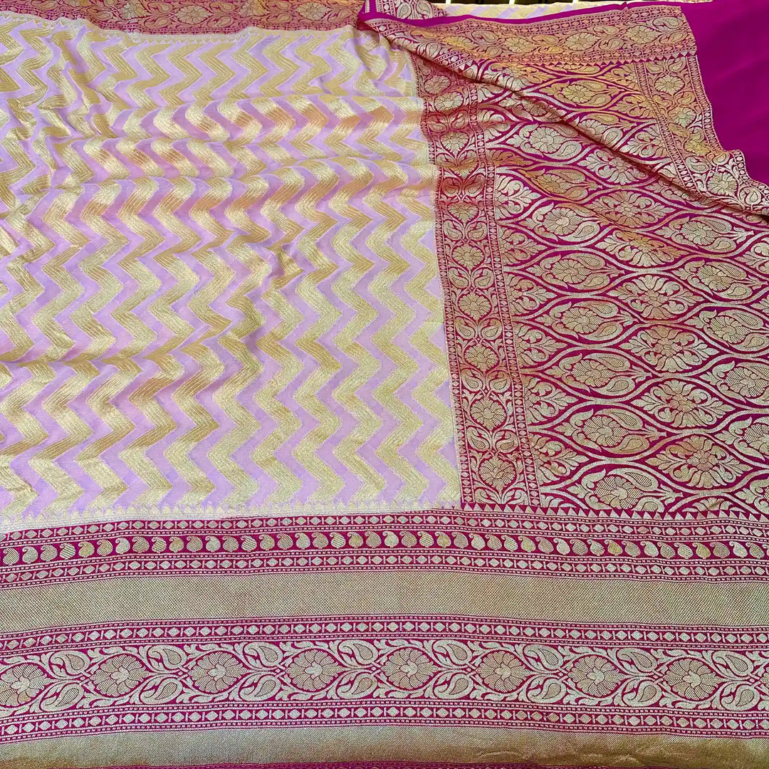 Light Pink Zig Zag Khaddi Georgette Banarasi Saree