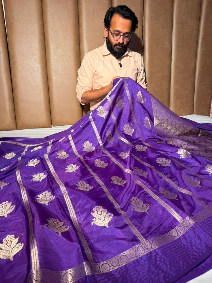Light Purple Traditional Chinia Silk Banarasi Saree
