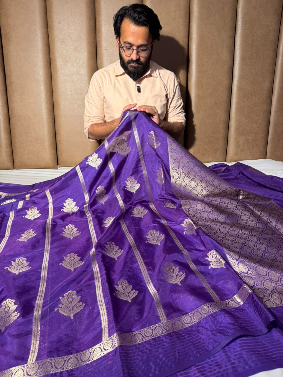 Light Purple Traditional Chinia Silk Banarasi Saree