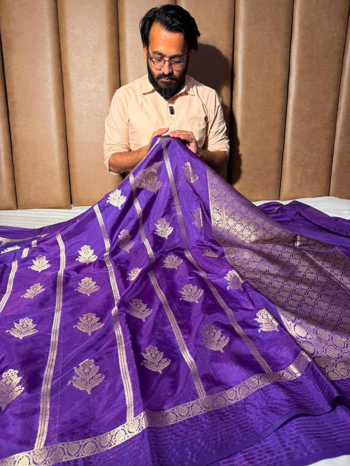 Light Purple Traditional Chinia Silk Banarasi Saree