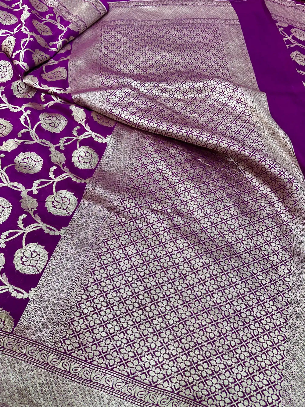 Light Violet Munga Silk Banarasi Floral Saree