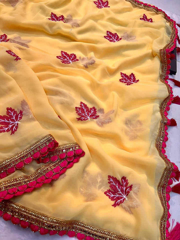 Light Yellow Designer Manish Malhotra Inspired Premium Georgette Silk