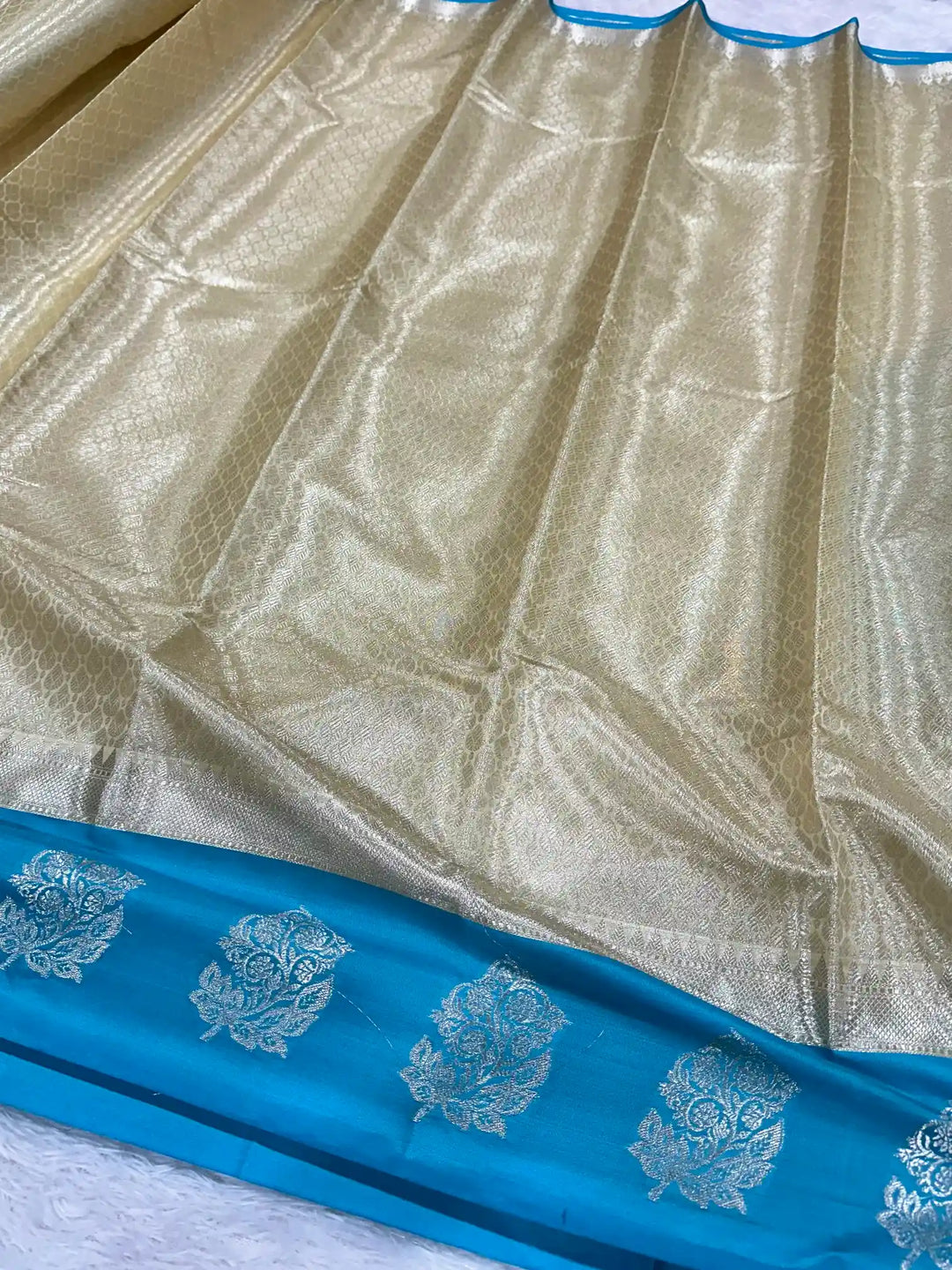 Light cream embossed tissue silk Banarasi saree