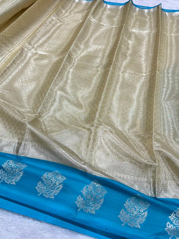 Light cream embossed tissue silk Banarasi saree
