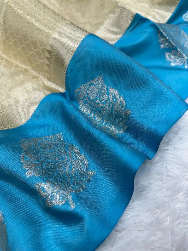 Light cream embossed tissue silk Banarasi saree