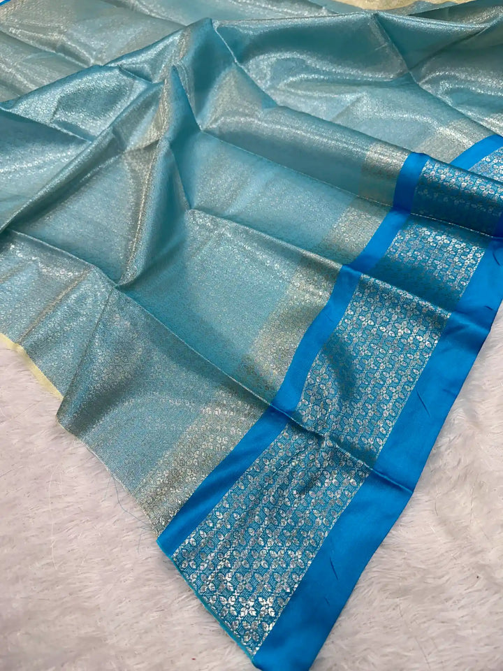 Light cream embossed tissue silk Banarasi saree