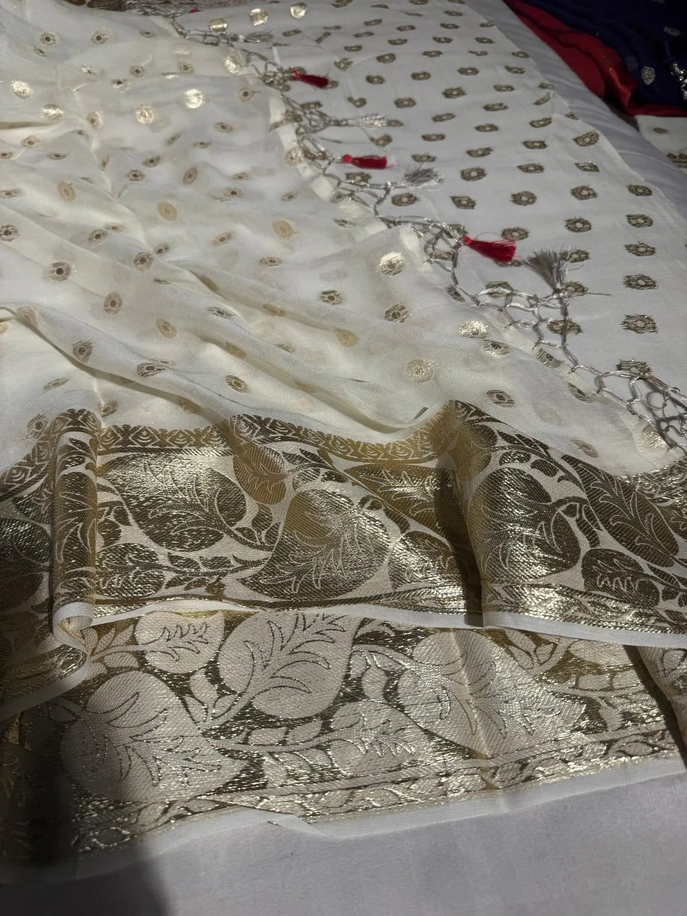 Light cream viscose Georgette traditional Banarasi saree

