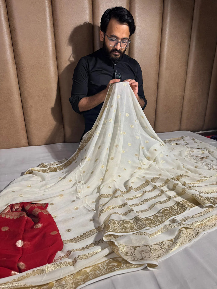 Light cream viscose Georgette traditional Banarasi saree