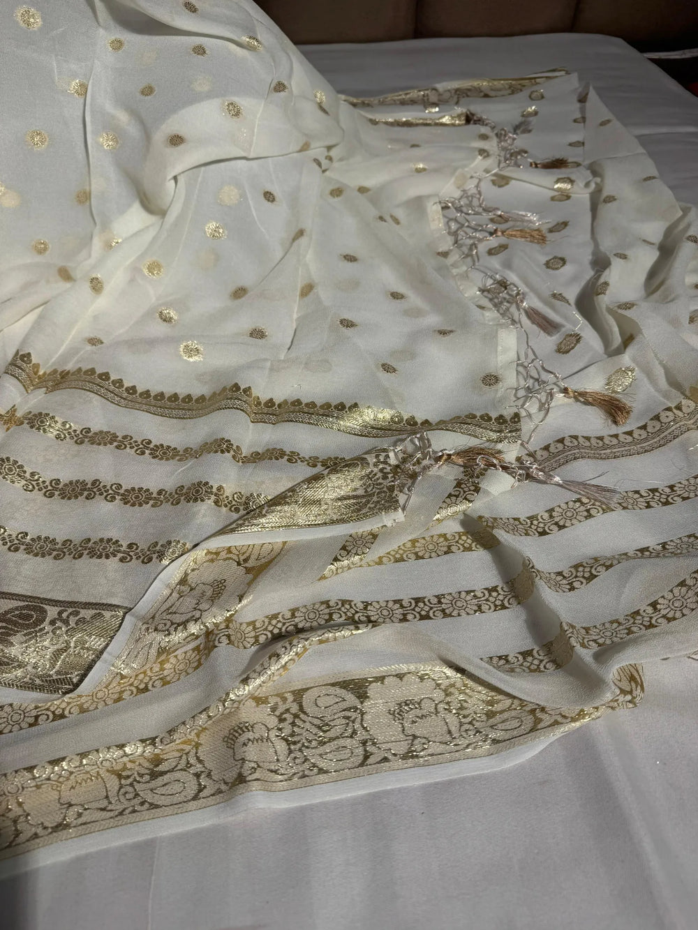 Light cream viscose Georgette traditional Banarasi saree