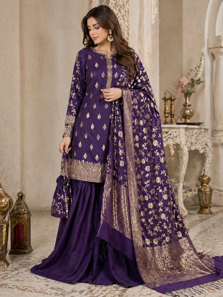 Light purple chinia silk 3 pcs banarasi suit  2499