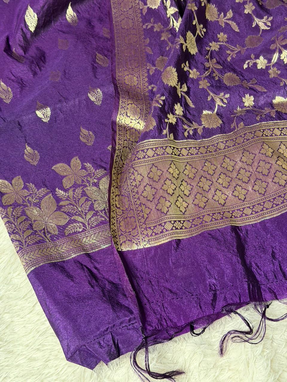 Light purple chinia silk 3 pcs banarasi suit  2499