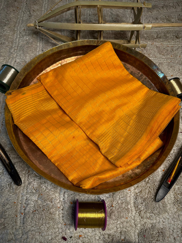 Light yellow checks cotton saree
