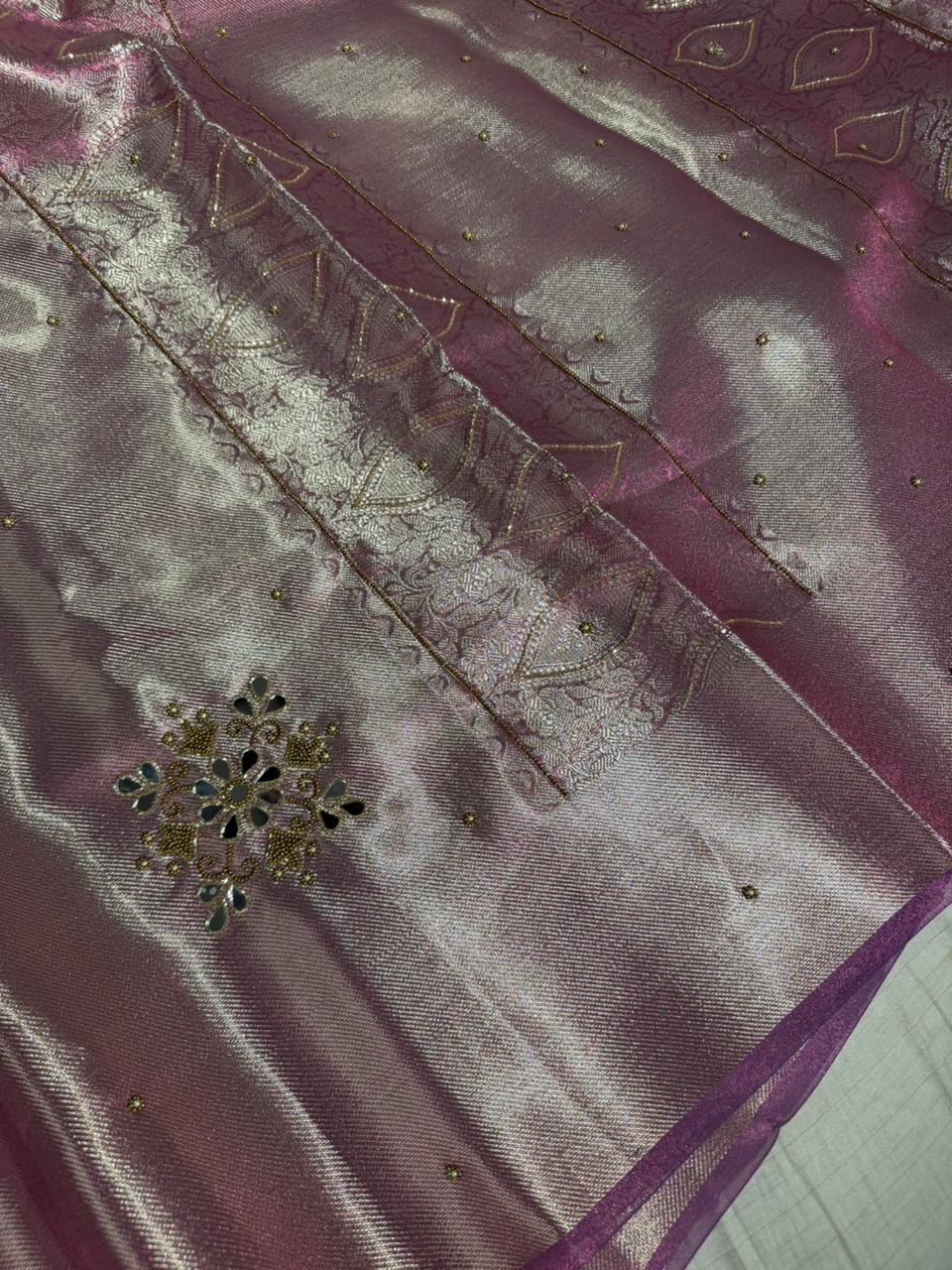 Lilac Kanjivaram Brocade Tissue Silk Handwork Banarasi saree