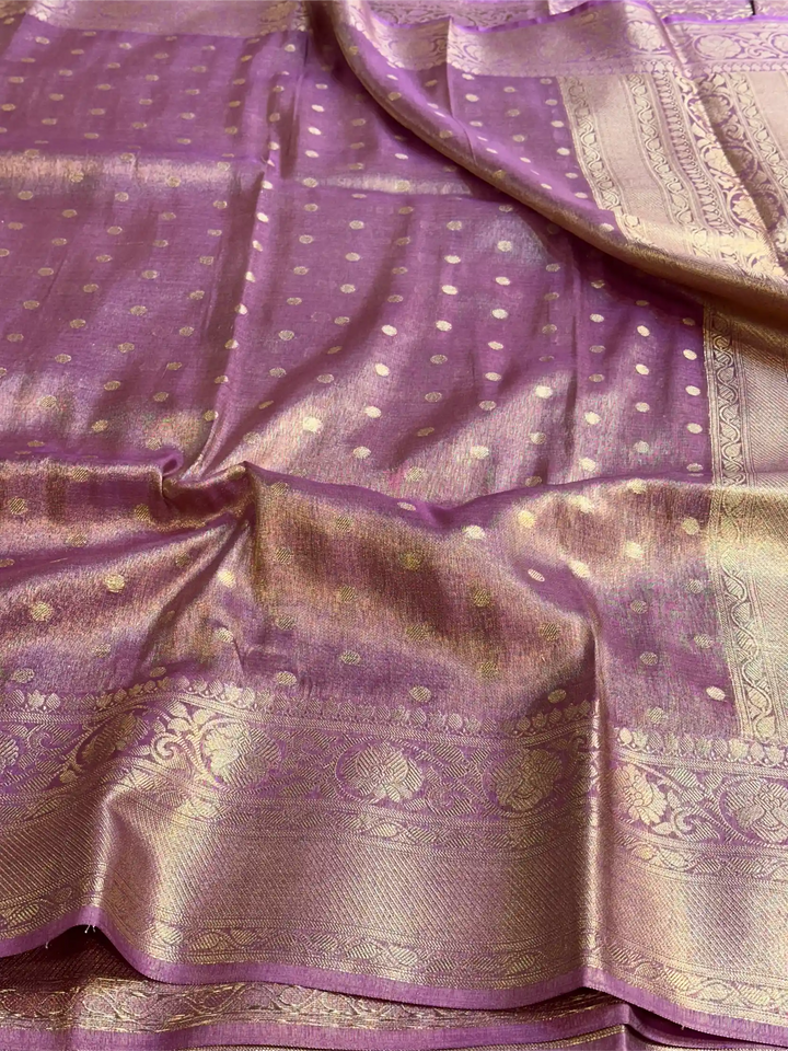 Lilac Pink Breathable Soft Tissue Silk Banarasi Saree