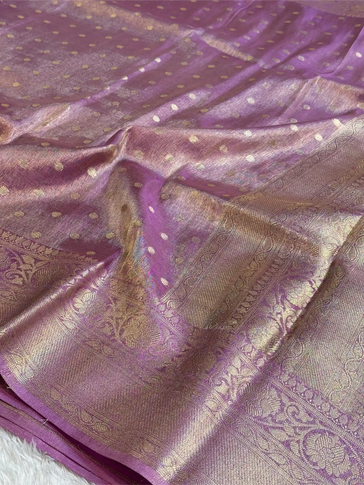 Lilac Pink Breathable Soft Tissue Silk Banarasi Saree