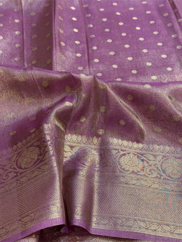Lilac Pink Breathable Soft Tissue Silk Banarasi Saree