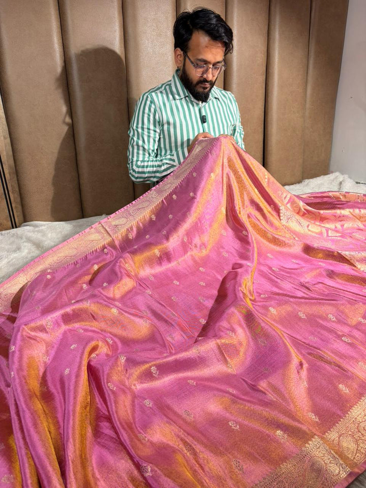 Lilac Pink Tissue Silk Traditional Buti Weave Banarasi Saree