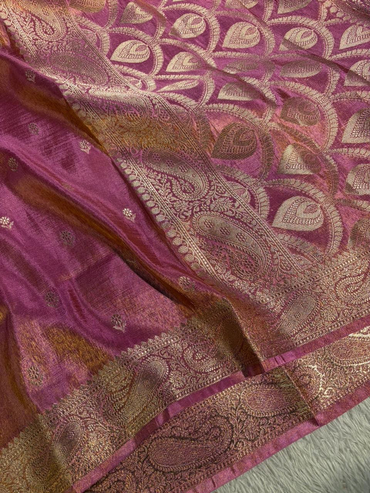 Lilac Pink Tissue Silk Traditional Buti Weave Banarasi Saree